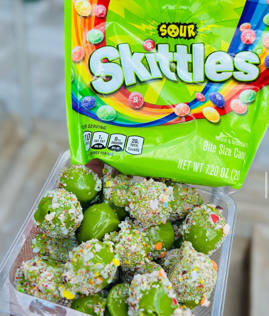 Skittles coated candied grapes 