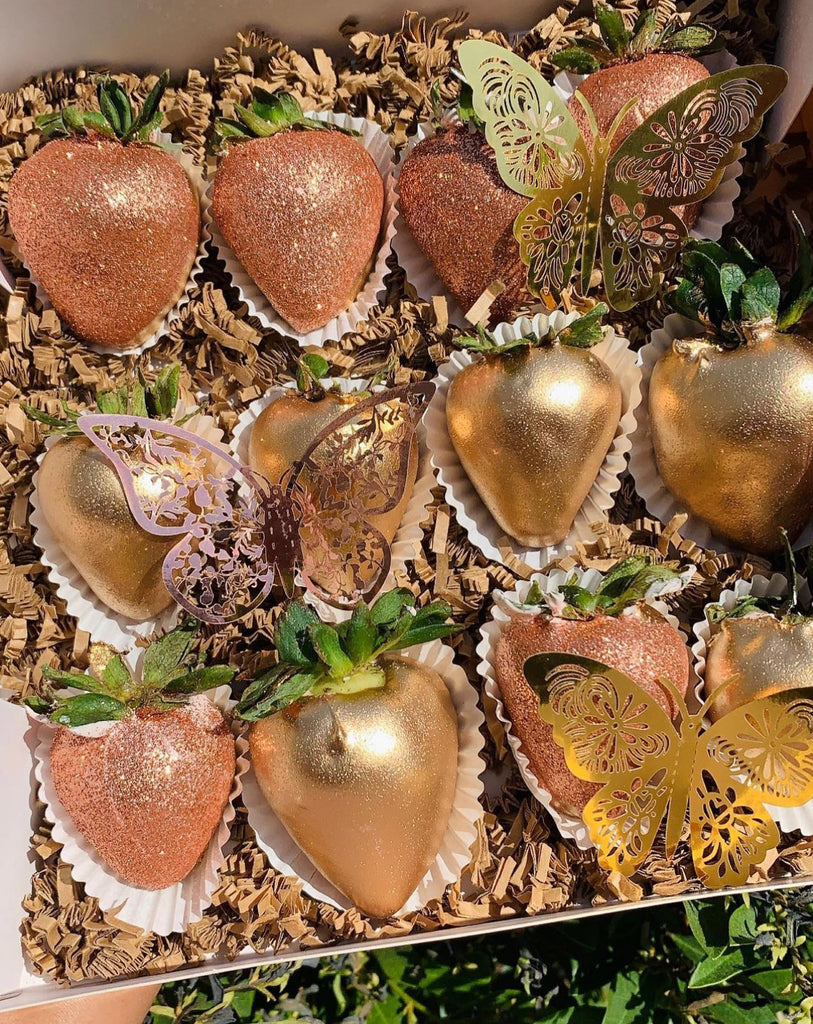 Chocolate dipped strawberries covered in edible glitter